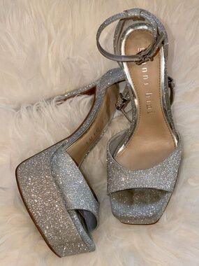 Gianni Bini Silver Glitter Platform Ankle-Strap Sandals